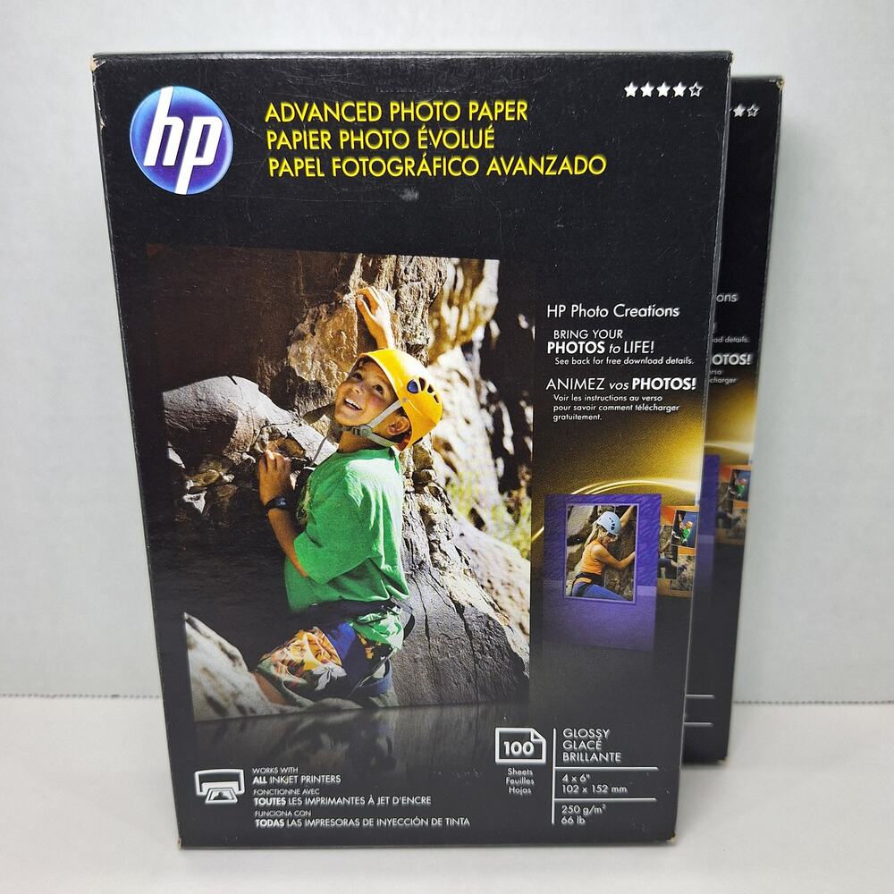 Lot Of 2 HP Advanced Photo Paper 4 x 6 Glossy Q6638A 100 Sheets Each New In Box